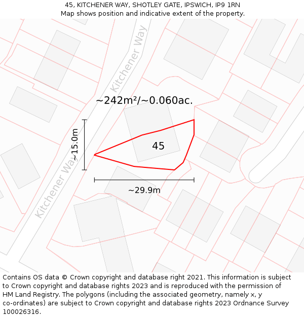 45, KITCHENER WAY, SHOTLEY GATE, IPSWICH, IP9 1RN: Plot and title map