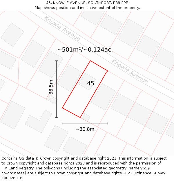 45, KNOWLE AVENUE, SOUTHPORT, PR8 2PB: Plot and title map