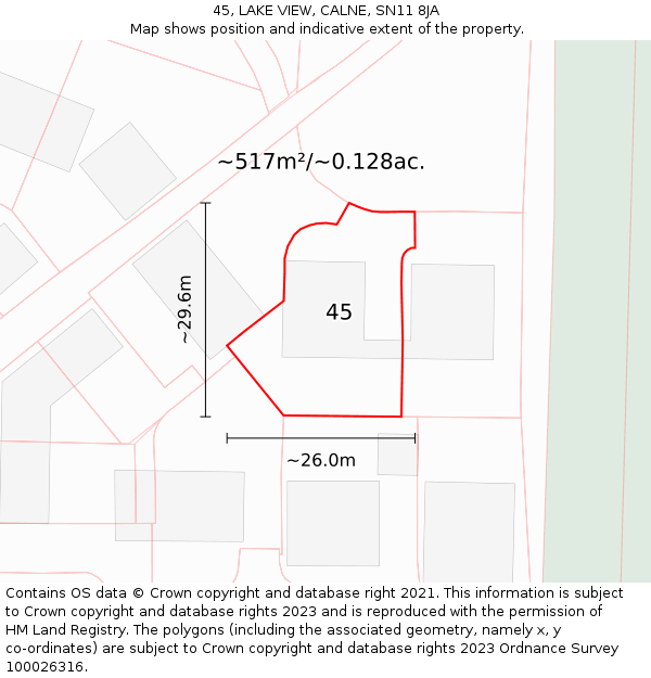 45, LAKE VIEW, CALNE, SN11 8JA: Plot and title map