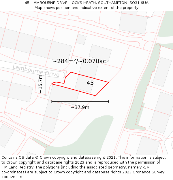 45, LAMBOURNE DRIVE, LOCKS HEATH, SOUTHAMPTON, SO31 6UA: Plot and title map