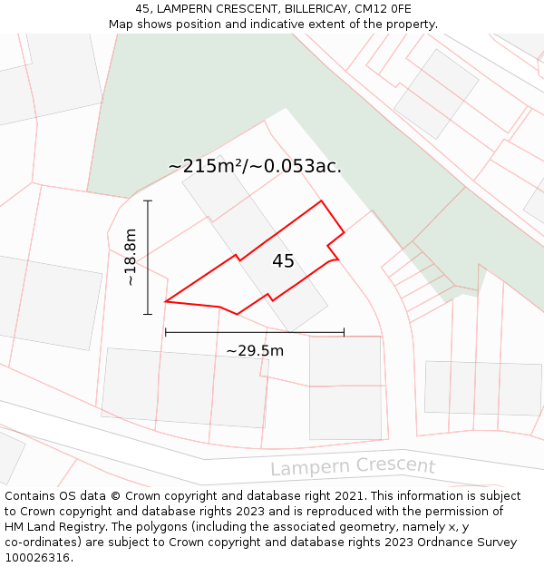 45, LAMPERN CRESCENT, BILLERICAY, CM12 0FE: Plot and title map