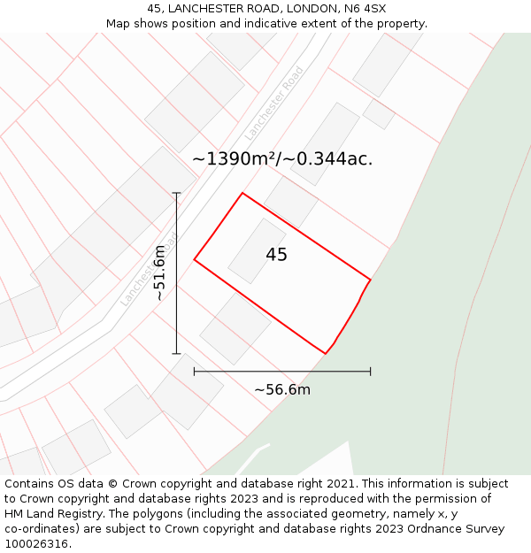45, LANCHESTER ROAD, LONDON, N6 4SX: Plot and title map