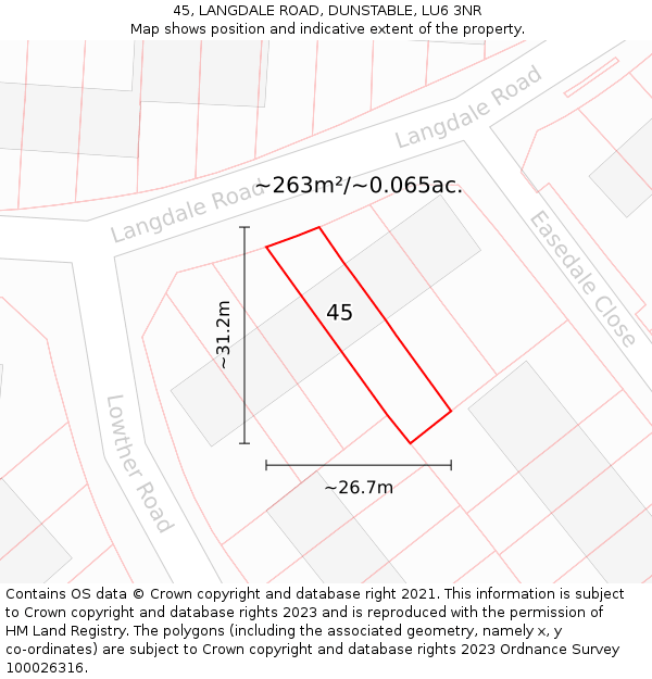 45, LANGDALE ROAD, DUNSTABLE, LU6 3NR: Plot and title map