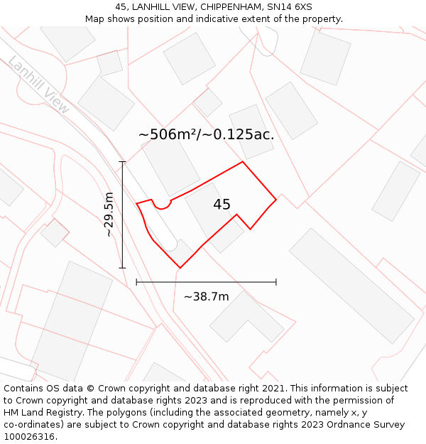 45, LANHILL VIEW, CHIPPENHAM, SN14 6XS: Plot and title map