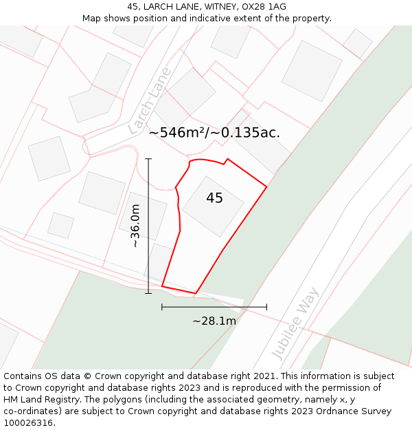 45, LARCH LANE, WITNEY, OX28 1AG: Plot and title map