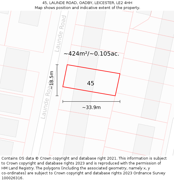 45, LAUNDE ROAD, OADBY, LEICESTER, LE2 4HH: Plot and title map