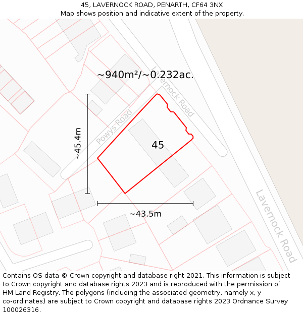 45, LAVERNOCK ROAD, PENARTH, CF64 3NX: Plot and title map