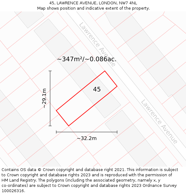 45, LAWRENCE AVENUE, LONDON, NW7 4NL: Plot and title map