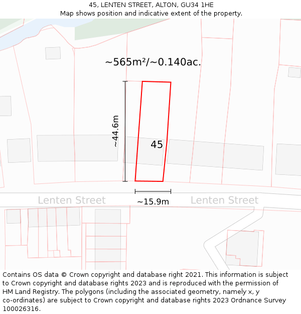 45, LENTEN STREET, ALTON, GU34 1HE: Plot and title map