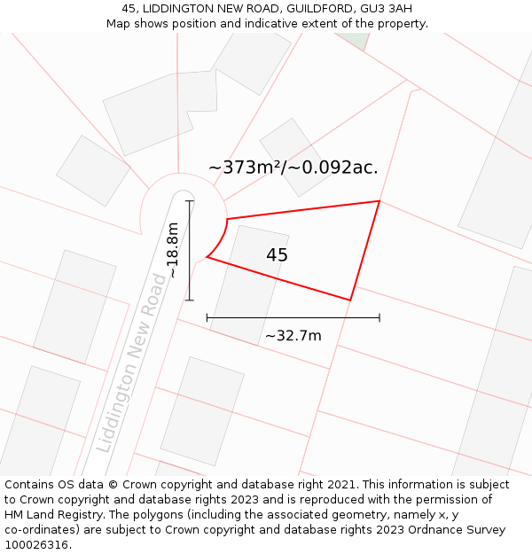 45, LIDDINGTON NEW ROAD, GUILDFORD, GU3 3AH: Plot and title map