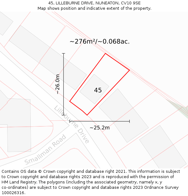 45, LILLEBURNE DRIVE, NUNEATON, CV10 9SE: Plot and title map