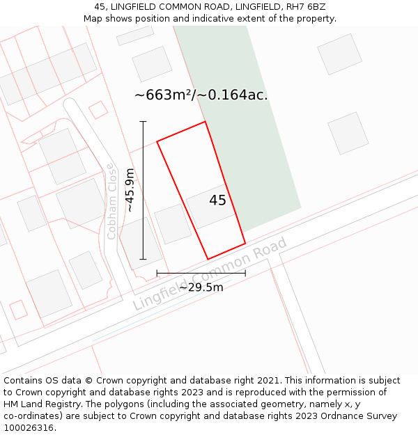 45, LINGFIELD COMMON ROAD, LINGFIELD, RH7 6BZ: Plot and title map