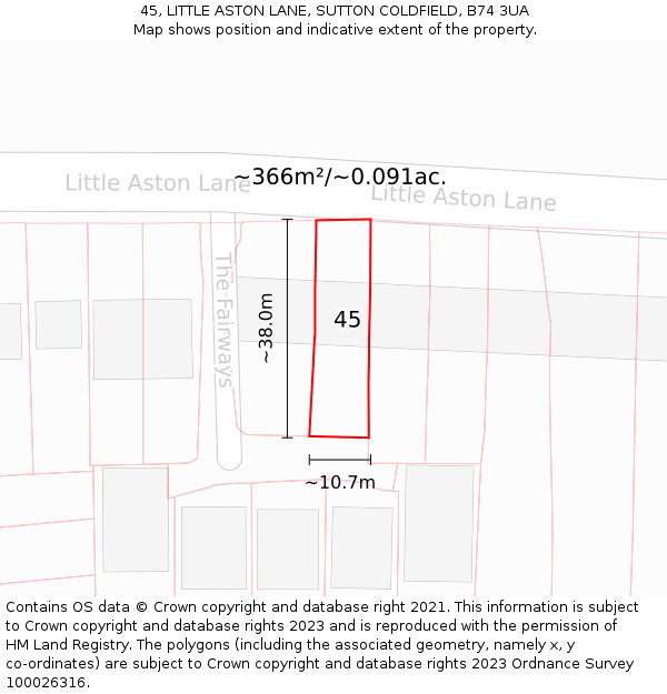 45, LITTLE ASTON LANE, SUTTON COLDFIELD, B74 3UA: Plot and title map