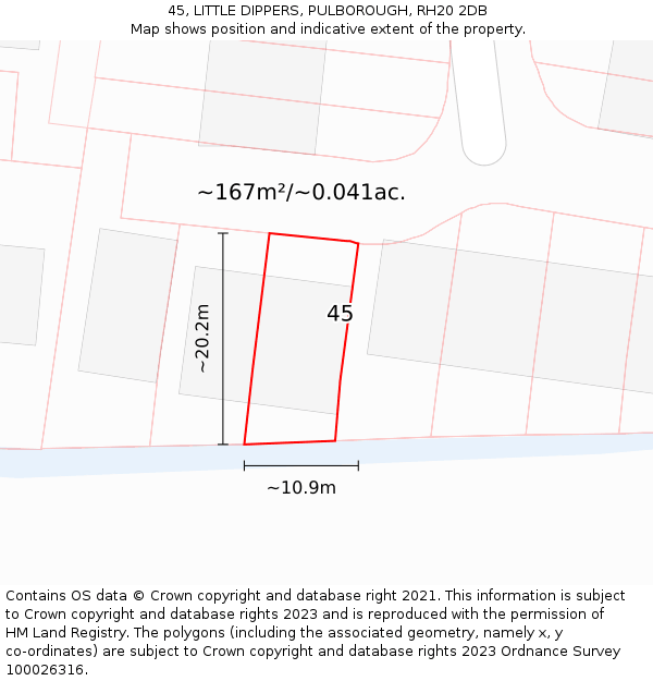 45, LITTLE DIPPERS, PULBOROUGH, RH20 2DB: Plot and title map