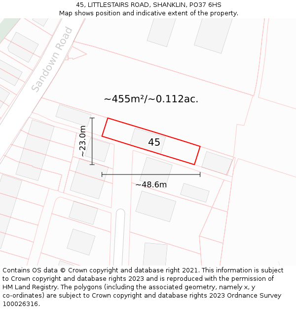 45, LITTLESTAIRS ROAD, SHANKLIN, PO37 6HS: Plot and title map