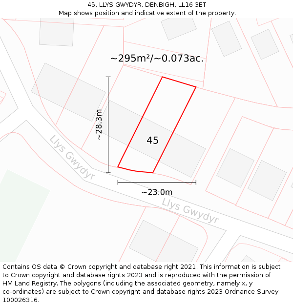 45, LLYS GWYDYR, DENBIGH, LL16 3ET: Plot and title map