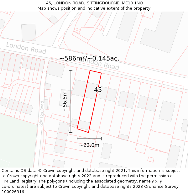 45, LONDON ROAD, SITTINGBOURNE, ME10 1NQ: Plot and title map