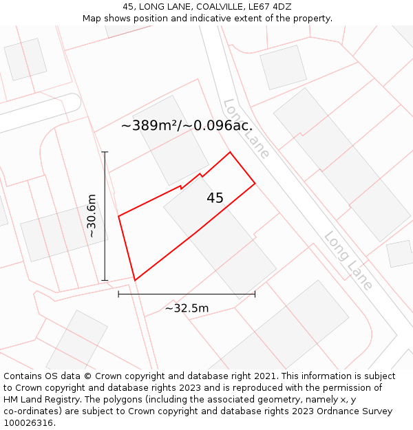 45, LONG LANE, COALVILLE, LE67 4DZ: Plot and title map