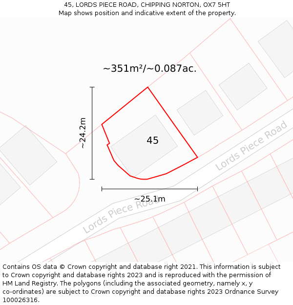 45, LORDS PIECE ROAD, CHIPPING NORTON, OX7 5HT: Plot and title map