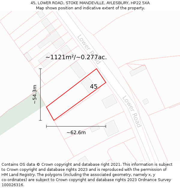 45, LOWER ROAD, STOKE MANDEVILLE, AYLESBURY, HP22 5XA: Plot and title map