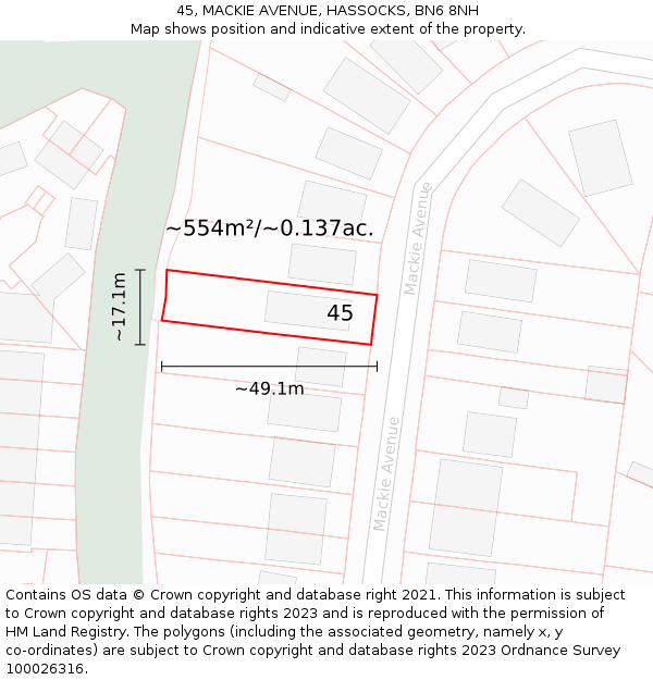 45, MACKIE AVENUE, HASSOCKS, BN6 8NH: Plot and title map