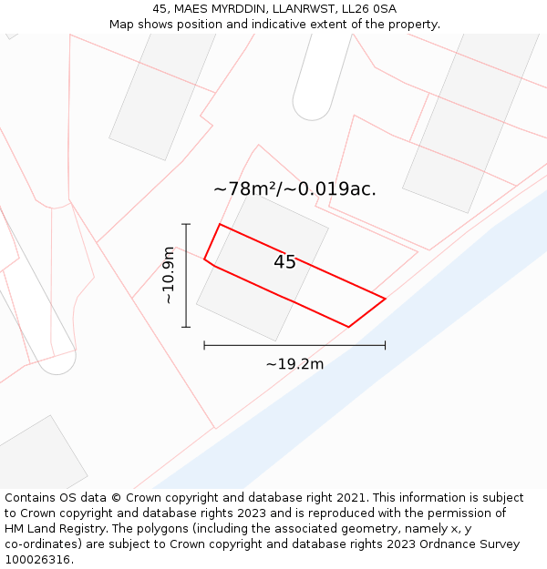 45, MAES MYRDDIN, LLANRWST, LL26 0SA: Plot and title map