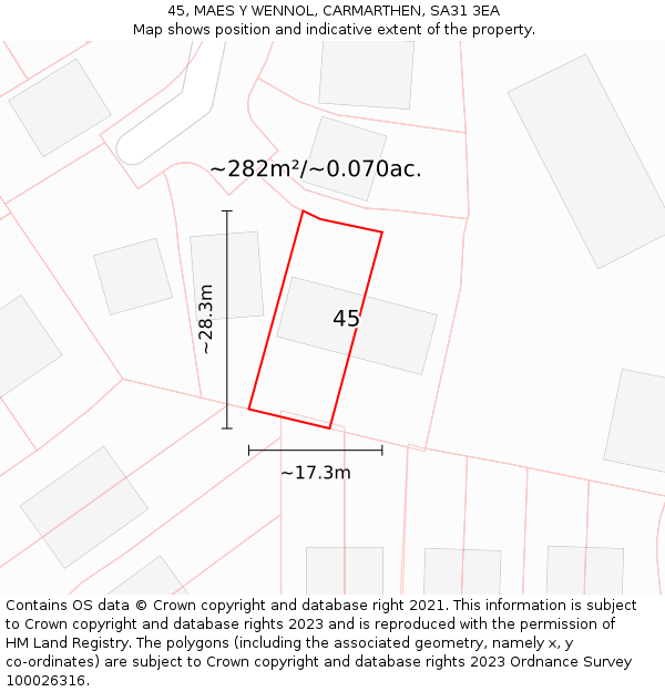 45, MAES Y WENNOL, CARMARTHEN, SA31 3EA: Plot and title map