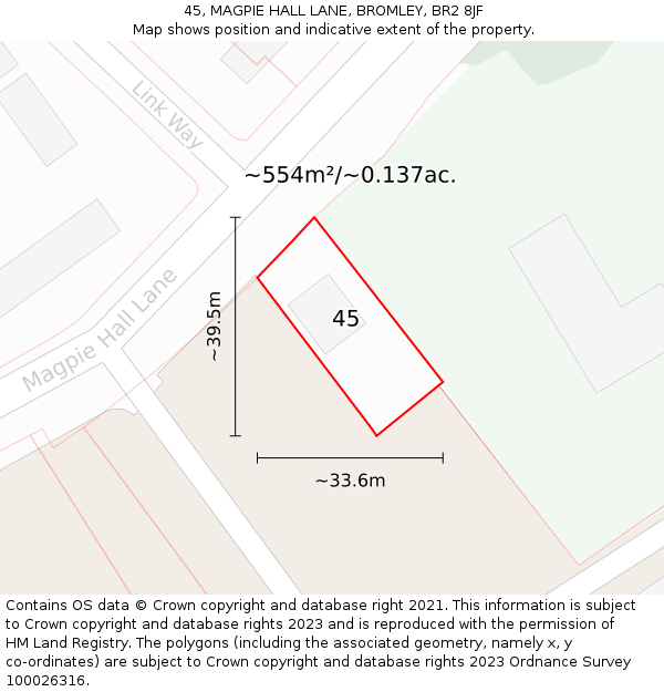 45, MAGPIE HALL LANE, BROMLEY, BR2 8JF: Plot and title map