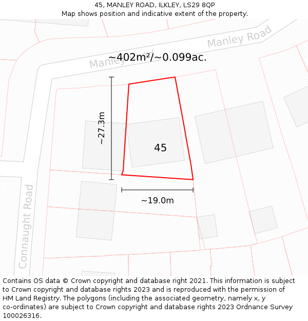 45, MANLEY ROAD, ILKLEY, LS29 8QP: Plot and title map