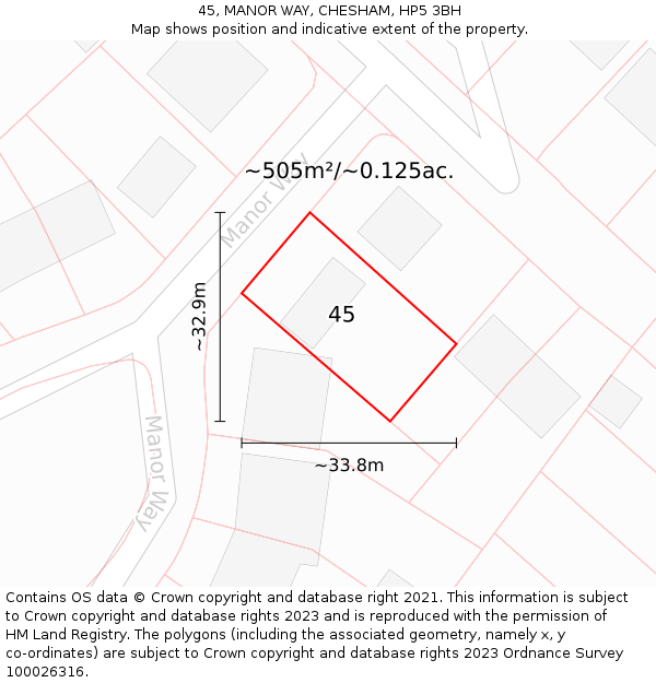 45, MANOR WAY, CHESHAM, HP5 3BH: Plot and title map