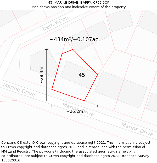 45, MARINE DRIVE, BARRY, CF62 6QP: Plot and title map