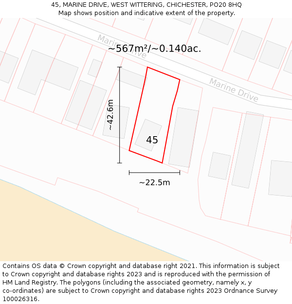 45, MARINE DRIVE, WEST WITTERING, CHICHESTER, PO20 8HQ: Plot and title map