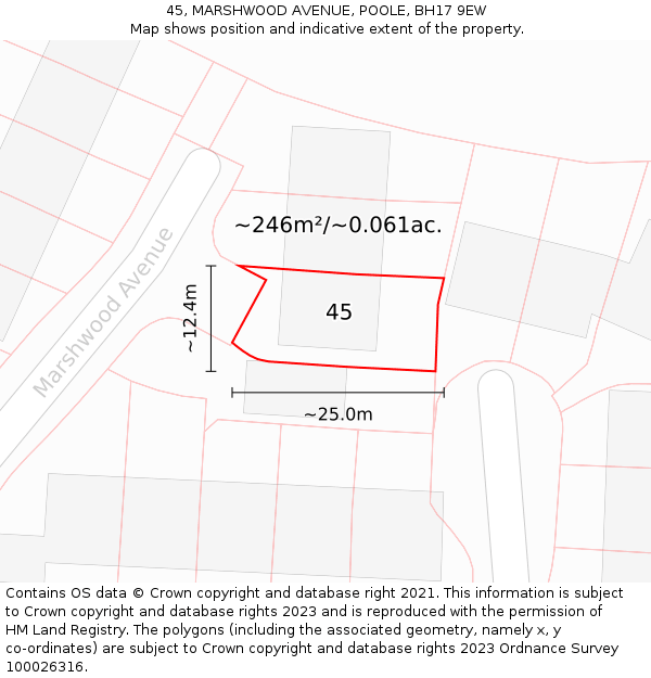 45, MARSHWOOD AVENUE, POOLE, BH17 9EW: Plot and title map