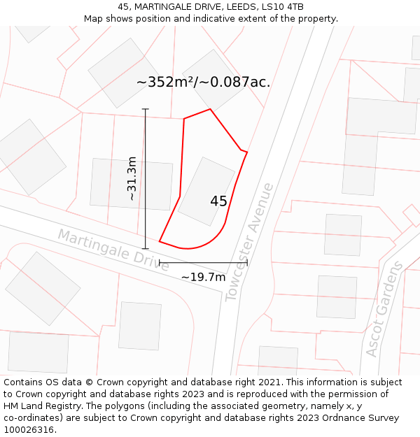 45, MARTINGALE DRIVE, LEEDS, LS10 4TB: Plot and title map