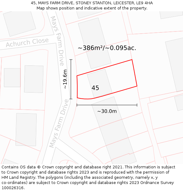 45, MAYS FARM DRIVE, STONEY STANTON, LEICESTER, LE9 4HA: Plot and title map