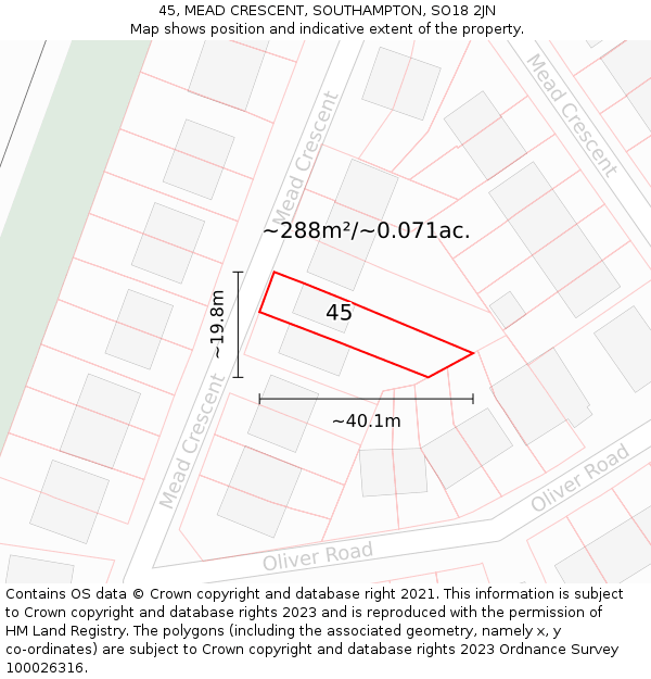 45, MEAD CRESCENT, SOUTHAMPTON, SO18 2JN: Plot and title map