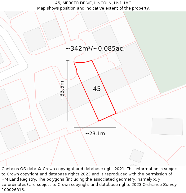 45, MERCER DRIVE, LINCOLN, LN1 1AG: Plot and title map