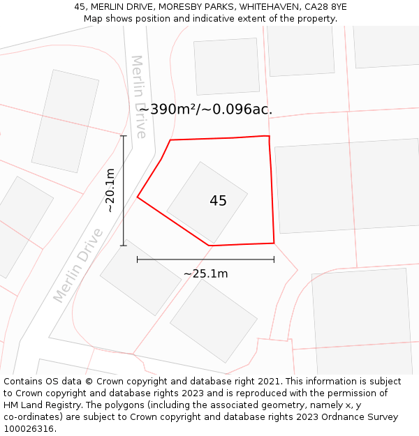 45, MERLIN DRIVE, MORESBY PARKS, WHITEHAVEN, CA28 8YE: Plot and title map