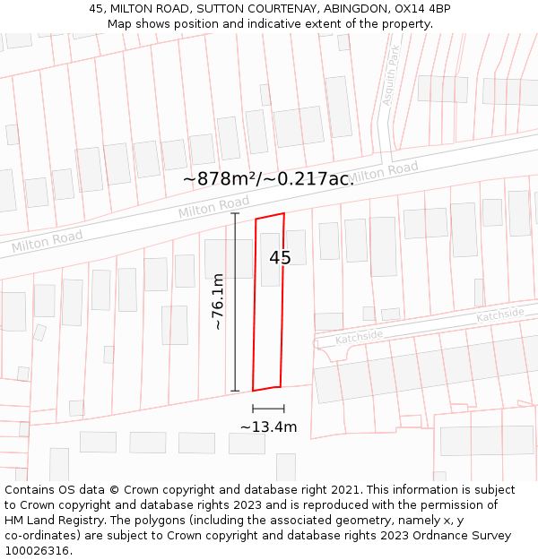 45, MILTON ROAD, SUTTON COURTENAY, ABINGDON, OX14 4BP: Plot and title map