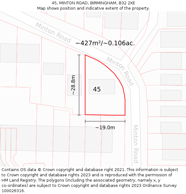 45, MINTON ROAD, BIRMINGHAM, B32 2XE: Plot and title map