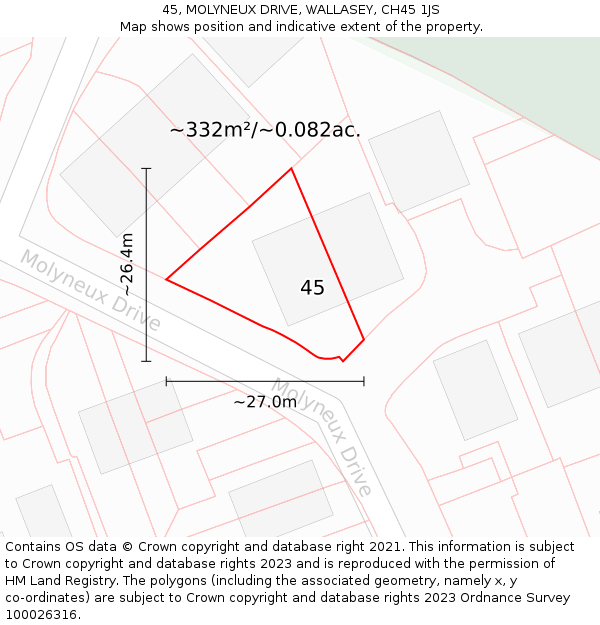 45, MOLYNEUX DRIVE, WALLASEY, CH45 1JS: Plot and title map