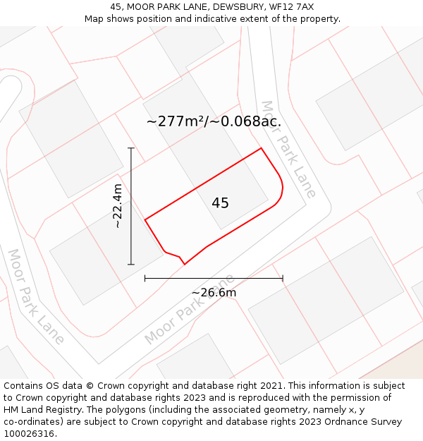 45, MOOR PARK LANE, DEWSBURY, WF12 7AX: Plot and title map