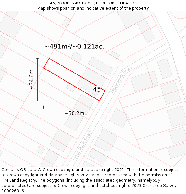 45, MOOR PARK ROAD, HEREFORD, HR4 0RR: Plot and title map