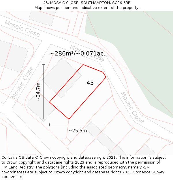 45, MOSAIC CLOSE, SOUTHAMPTON, SO19 6RR: Plot and title map