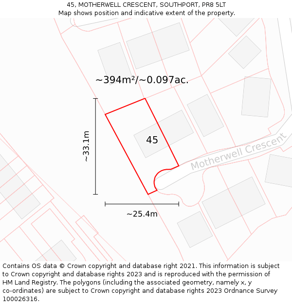 45, MOTHERWELL CRESCENT, SOUTHPORT, PR8 5LT: Plot and title map