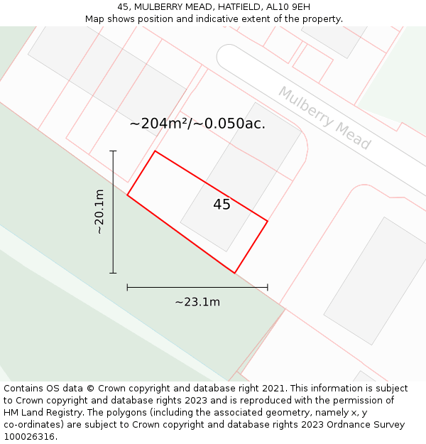 45, MULBERRY MEAD, HATFIELD, AL10 9EH: Plot and title map