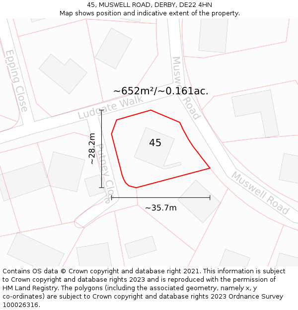 45, MUSWELL ROAD, DERBY, DE22 4HN: Plot and title map