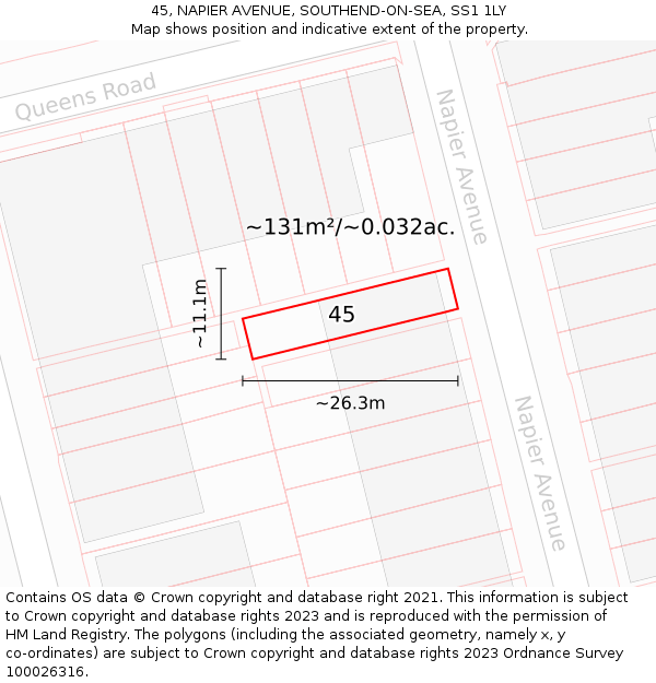 45, NAPIER AVENUE, SOUTHEND-ON-SEA, SS1 1LY: Plot and title map