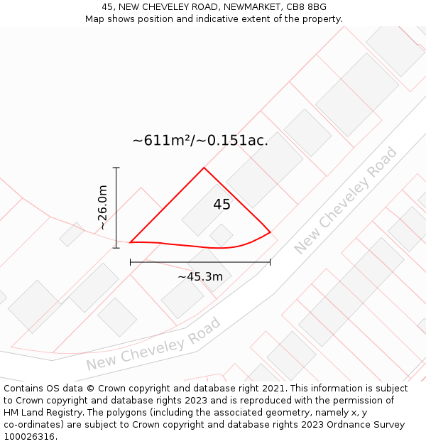 45, NEW CHEVELEY ROAD, NEWMARKET, CB8 8BG: Plot and title map