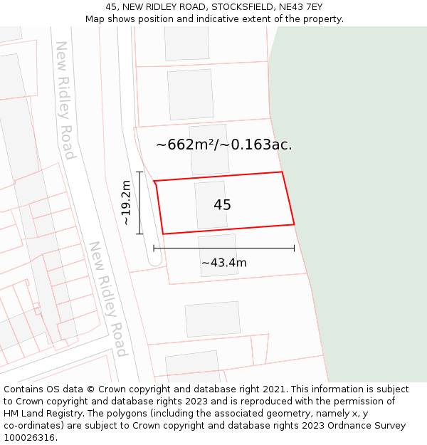 45, NEW RIDLEY ROAD, STOCKSFIELD, NE43 7EY: Plot and title map